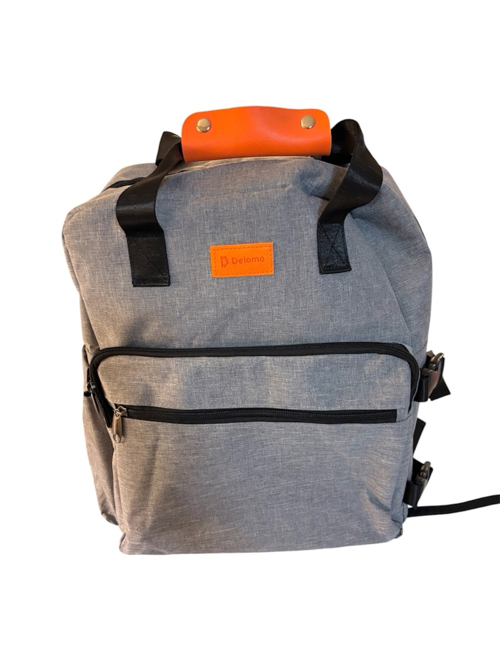 Delomo Grey Dog Backpack with Orange Accent - Dog Travel Bag